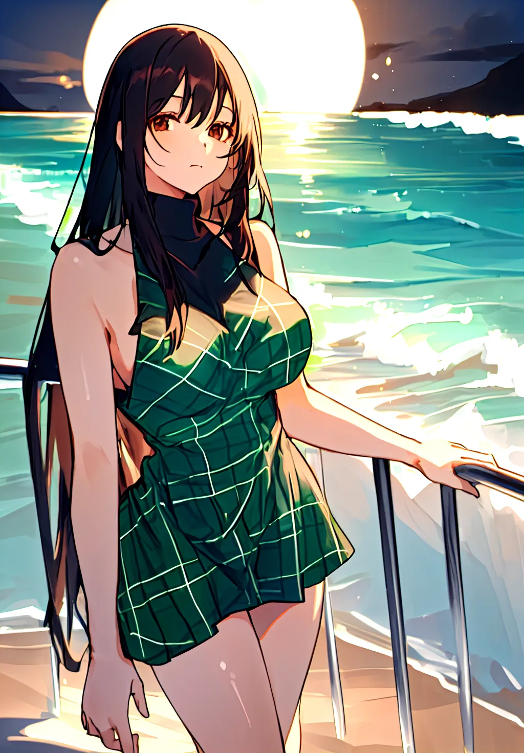 19 beach wearing a green flannel party dress full body neutral 1719869777298