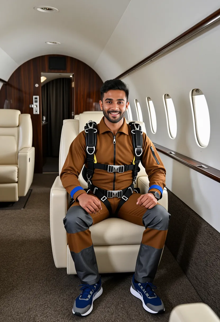 36670 private jet wearing a office occupation uniform wearing sneakers gray pants deep cut dress happy 1777960982408